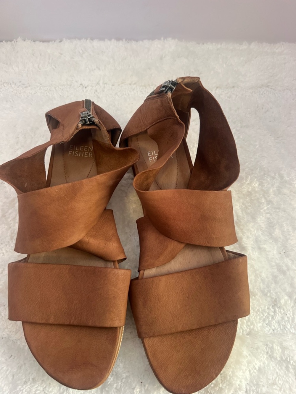 Eileen Fisher Tan Leather Crisscross Strap Sandals